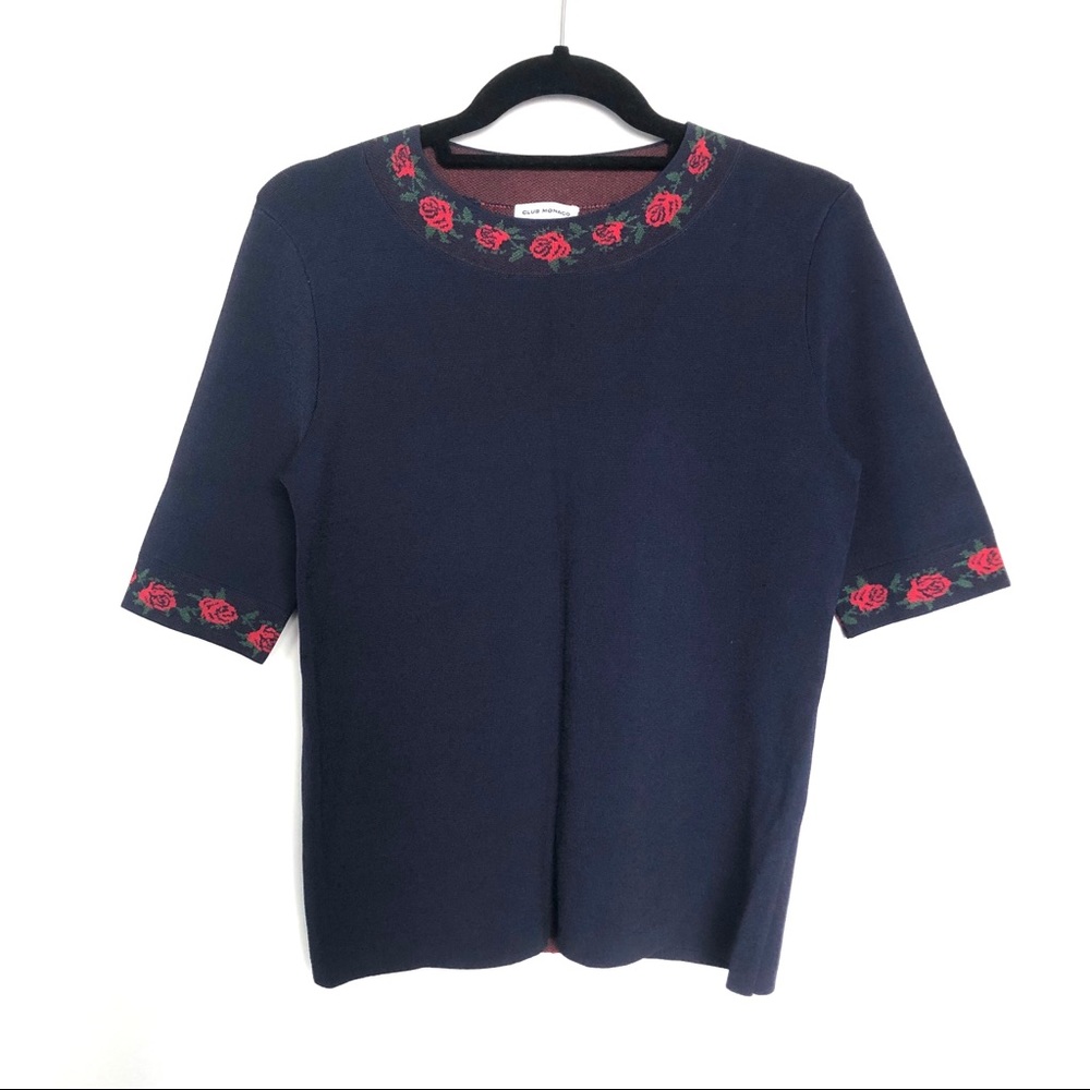 Club Monaco rose knit sweater navy womens